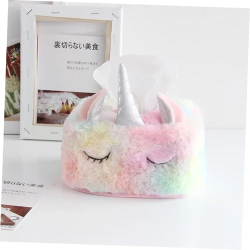 Vista 7 de MAGICLULU Caja de pañuelos de unicornio Titular de papel Dispensador de servilleta de felpa Decoración de restaurante para el hotel