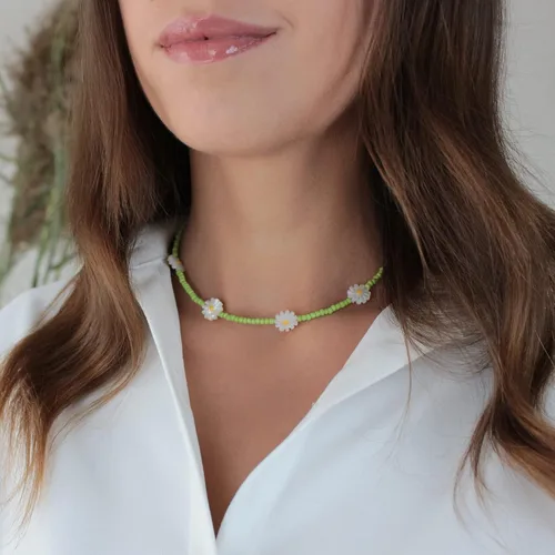 Vista 2 de Wellike Freshwater Pearl Beaded Necklace for Women Handmade Boho Colorful Glass Beads Choker Necklace Stainless Steel 18K Gold Plated Bohemian Women