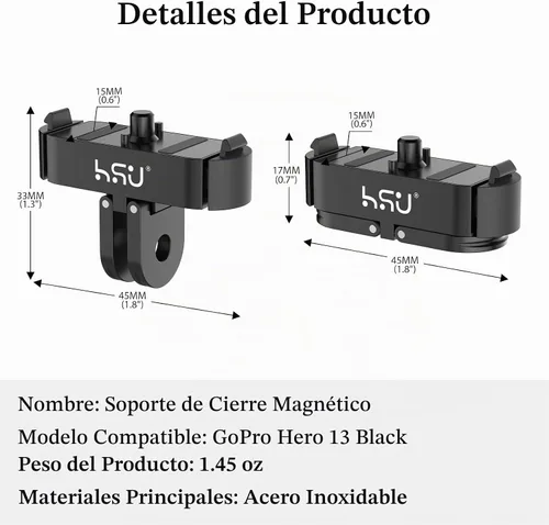 Vista 7 de HSU Soporte magnético para GoPro Hero 13 Negro/Mission 1/Max 2/LIT Hero 1 Paquete