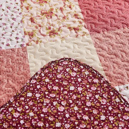 Vista 3 de Qucover Juego de Edredón Twin, 3 Piezas Multicolor con Estampado Floral de Patchwork Colcha Tamaño Twin, Juego de Ropa de Cama Twin de Microfibra