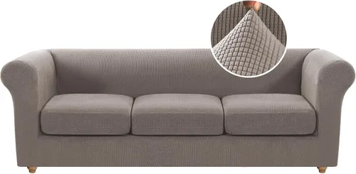 Vista 30 de Funda para silla Chesterfield de 2 piezas para sofá de 1 cojín, fundas para silla de brazo alto, 1 asiento, alta elasticidad, lavable, protector