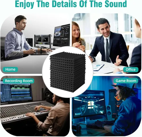 Vista 4 de Paquete de 100 paneles de espuma acústica, paneles de pared insonorizados de 12 x 12 x 1 pulgada High Density Fire Resistant Soundproof Wall Foam