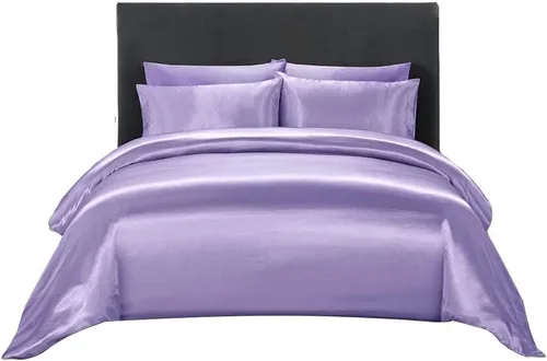 Vista 12 de Juego de edredón 100% satén de seda pura con 2 fundas de almohada, sin arrugas, resistente a la decoloración, una funda de edredón de satén de seda