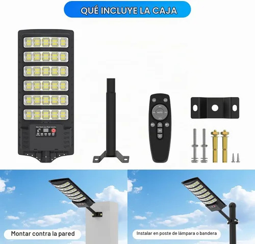 Vista 8 de Farolas solares impermeables para exteriores, luz de inundación gran angular de 320°, luz LED de estacionamiento solar con sensor de movimiento