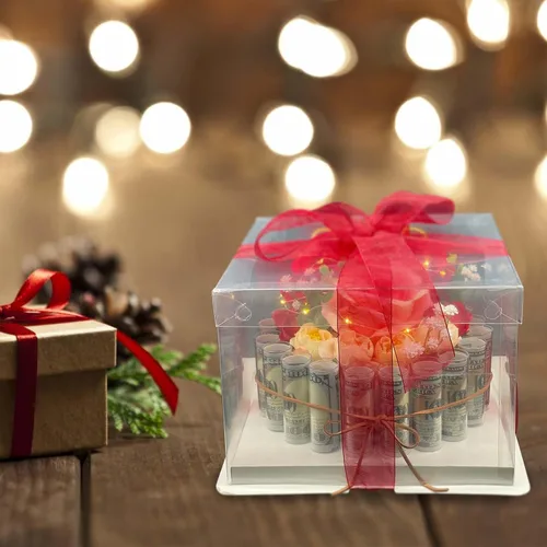Vista 5 de Cajas de regalo en efectivo, caja de regalo de feliz cumpleaños, caja de regalo de dinero, pastel de flores falsas, caja de regalo de cumpleaños