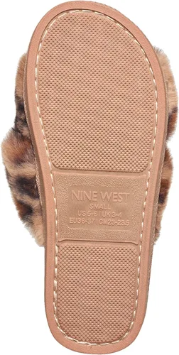 Vista 3 de NINE WEST Zapatillas cruzadas de piel sintética para las mujeres diapositivas de la casa del dedo del pie abierto Leopard
