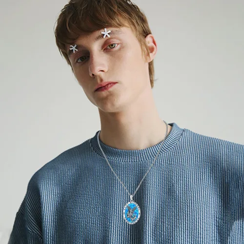 Vista 8 de Odinstone Collar de plata de ley 925 con medalla de San MiguelSan CristóbalSan BenitoCrucifijo de JesúsSan UrielArcángel Rafael para hombres