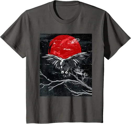 Vista 74 de Red Moon Raven - Camiseta japonesa de cuervo negro, Negro, S