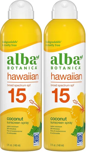 Vista 8 de Alba Botanica - Aerosol de protector solar para cara y cuerpo, protector solar de amplio espectro SPF 15, coco hawaiano, resistente al agua