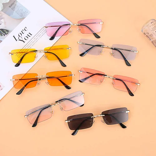 Vista 3 de genenic Gafas de sol rectangulares sin montura para mujeres y hombres, gafas de fiesta color caramelo océano