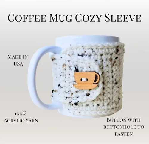 Vista 3 de Taza acogedora con taza de madera y botón de platillo (rojo y avena)