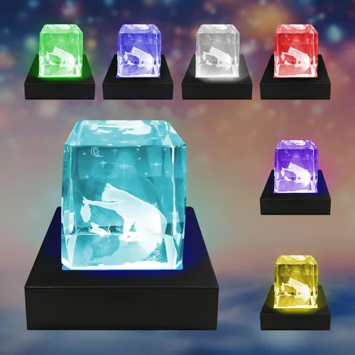 Vista 4 de Base cuadrada de soporte de luz LED de 2 piezas, pantalla multicolor de 3 pulgadas para cristal de cristal (negro)