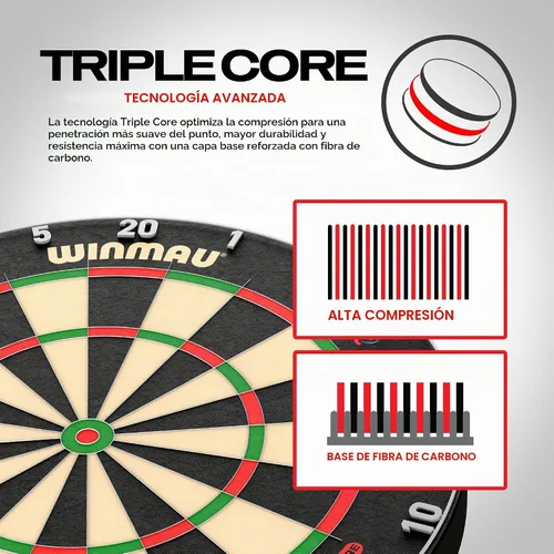 Vista 5 de WINMAU Professional Bristle Dartboard - PDC Tournament Board with Official Tournament Specifications - Available in Blade 6 Single, Dual, Triple