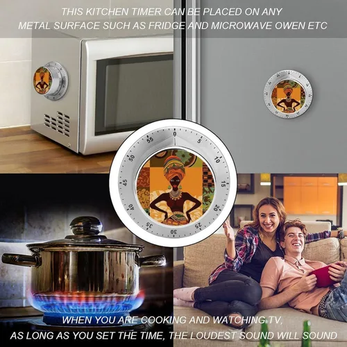 Vista 4 de African Woman Kitchen Timer 60 Minute Visual Wind Up Timer Indoor Mechanical Timers with Magnetic Base Stainless Steel Timers for Home Cooking Time