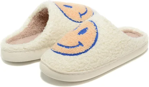 Vista 2 de Pantuflas retro peludas para mujeres y hombres, retro, suaves, esponjosas, cálidas, para el hogar, antideslizantes, estilo de pareja, informales
