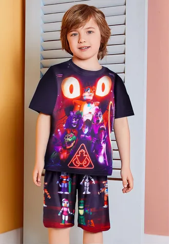 Vista 2 de Sun and Moon Monster - Conjunto de camiseta y pantalón para niños, 2 piezas, camiseta y pantalones para niños de 5 a 12 años