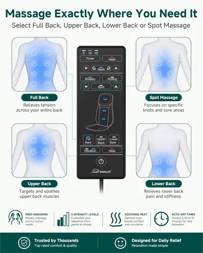 Vista 4 de Snailax Shiatsu - Masajeador de cuello y espalda con almohadilla de masaje