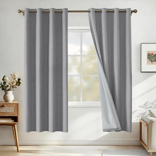 Vista 101 de Cortinas 100% opacas para dormitorio, cortinas opacas de 63 pulgadas de largo, cortinas opacas de lino para sala de estar, cortinas con ojales