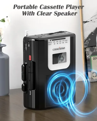 Vista 3 de Grabadora de casete portátil - Reproductor de cinta de casete con radio AM FM - Reproductor de cinta compacto con auriculares de 0.138 in
