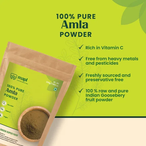 Vista 5 de MAPL Amla Powder (7.05 oz) – Superalimento indio orgánico para el cuidado del cabello Grosella espinosa india/polvo de amalaki 100% puro Apoya