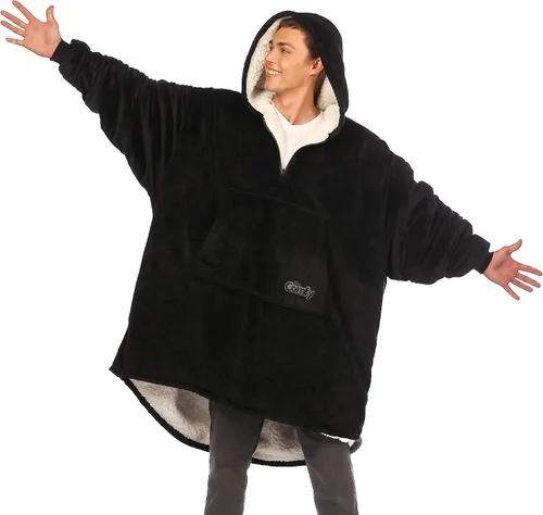 Vista 14 de THE COMFY Original - Manta de forro polar de microfibra con forro sherpa, diseño de gran tamaño con capucha y bolsillo de Shark Tank
