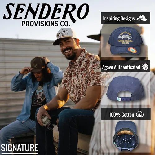 Vista 2 de Sendero Provisions Co. Sombrero Snapback ajustable al aire libre con diseño bordado Bad to The Bone (negro), Azul