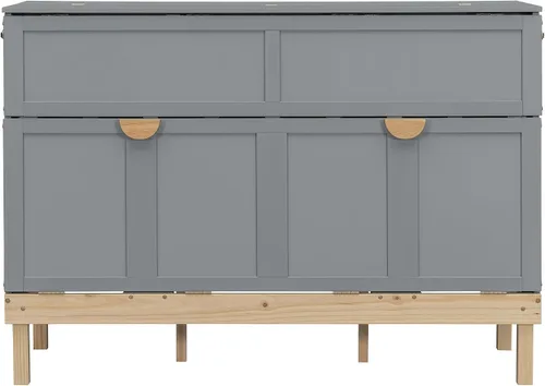 Vista 4 de Cama Murphy de tamaño Queen, cama de madera con patas, gris
