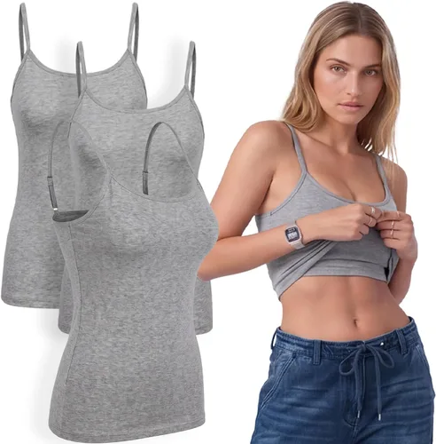 Vista 67 de Emmalise Camiseta de mujer con brasier integrado, soporte de tela sin varillas, camisola corta