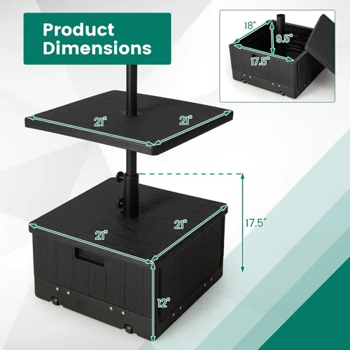 Vista 7 de Giantex Mesa auxiliar para exteriores con soporte para paraguas, bolsa con peso rellenable de 175 libras, bandeja de mesa ajustable para paraguas, 2