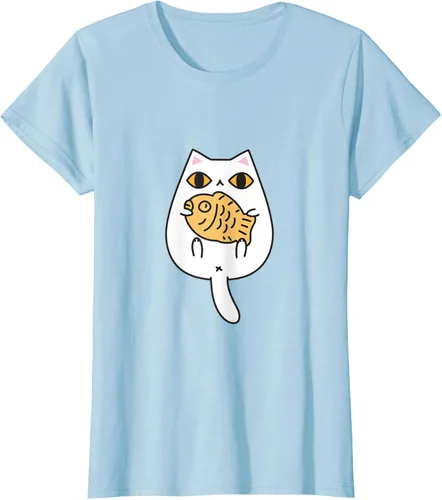 Vista 4 de Lindo gato playera Taiyaki y gato camisa Blanco