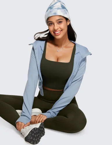 Vista 3 de CRZ YOGA Butterluxe - Brasier deportivo de cuello cuadrado para mujer, camiseta corta sin mangas acolchada con estante integrado para yoga