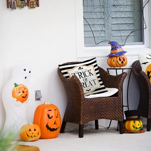 Vista 6 de CH HAICHENG Juego de 4 fundas de almohada de Halloween de 18 x 18 pulgadas, juego de 4 fundas de almohada de lino para sofá cama o decoración