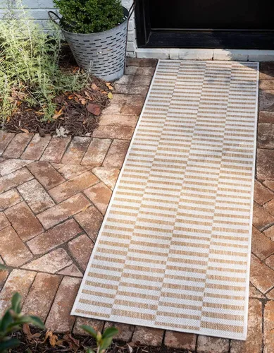 Vista 45 de Unique Loom Outdoor Striped Collection - Alfombra a rayas (4' 1" x 6' 1" Rectángulo, azul/marfil)
