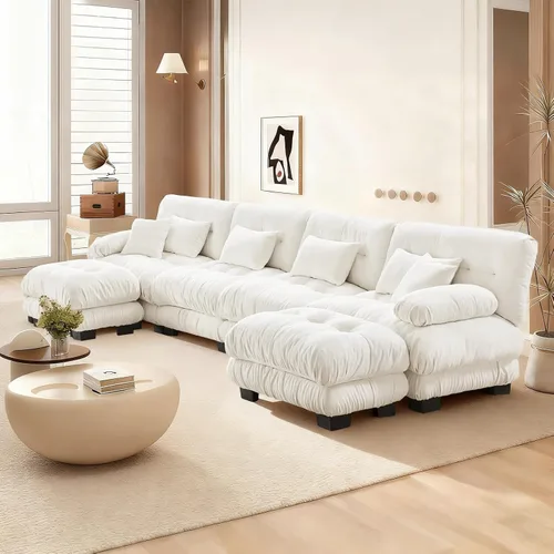 Vista 81 de Reposapiés Otomano Tapizado de Terciopelo con Cojín para Sofá Seccional Sofá 300 libras para Sala de Estar (Beige)