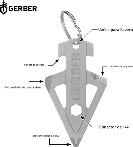Vista 2 de Gerber Gear Broadhead Llavero Multiherramienta 5 en 1, Se Engancha al Bolsillo o Llavero con Abrebotellas, Destornillador de Cabeza Plana, Abridor