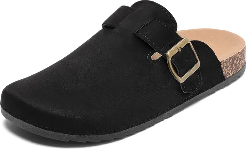 Vista 7 de Suede Clogs Men & Women Unisex Leather Mules Soft Cork Footbed Adjustable Buckle Slip Sandals Potato Shoes with Arch Support