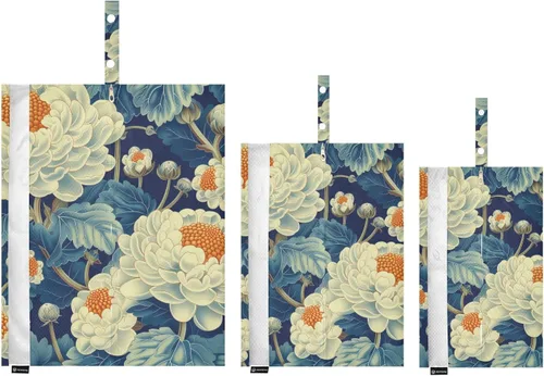 Vista 8 de Floral Cauliflower Design Blue White 3 Set Travel Packing Cubes For Suitcases Stackable Blanket Bags For Closet Storage Blanket Storage Bags Bed