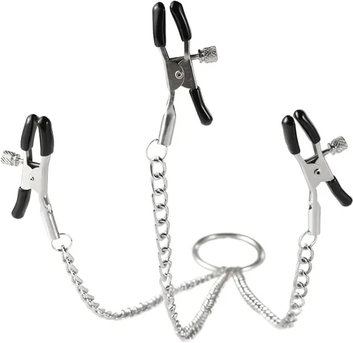 Vista 2 de ZKF Nuevo fetiche ajustable pezón abrazaderas fetiche pezón teasers clítoris sensual bondage tres pezones clip (1 paquete) plata, plateado