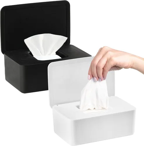 Vista 11 de 1 dispensador de toallitas para pañales, contenedor de toallitas recargable, recipiente con tapa de diseño de sellado, mantiene las toallitas Negro
