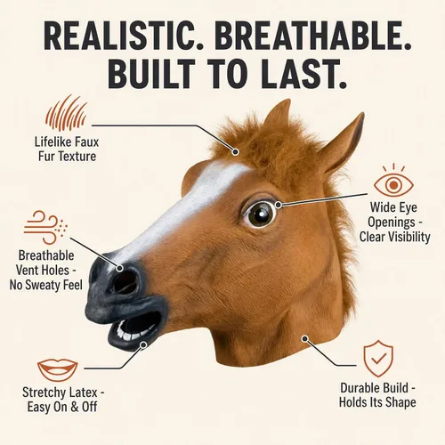 Vista 7 de Máscara de caballo, disfraz de Halloween, máscara realista de látex