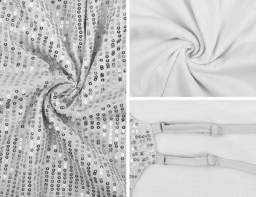 Vista 6 de PrettyGuide Camiseta de tirantes brillantes con lentejuelas para mujer, camiseta sin mangas brillante, Metálico