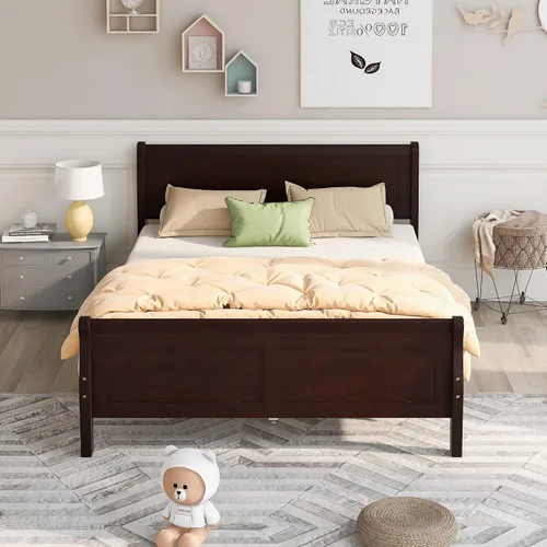 Vista 6 de Harper & Bright Designs Base de cama individual de madera maciza para niños, marco de cama de plataforma individual con cabecero, estribo, soporte
