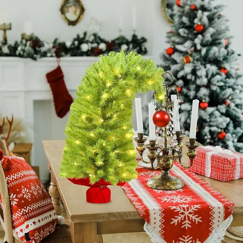 Vista 9 de HMASYO Whimsical Small Tabletop Christmas Tree with Lights and Red Ball, 26.8" Bendable Lime Green Artificial Table Top Christmas Tree for Home
