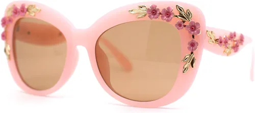 Vista 2 de SA106 Gafas de sol de ojo de gato de gran tamaño con diseño de flor de metal para mujer