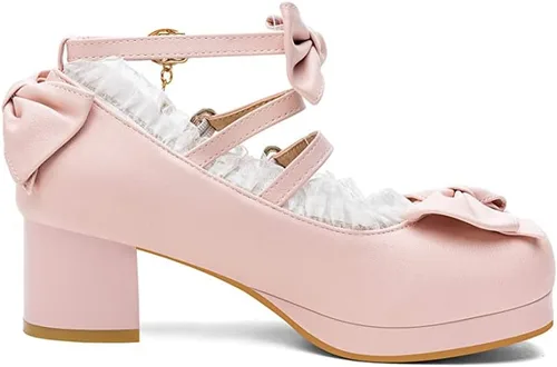 Vista 2 de LUXMAX Zapatos lindos para mujer, zapatos kawaii, tacón de bloque medio, plataforma Mary Janes, zapatos de vestir para cosplay, con correa