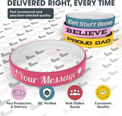 Vista 5 de Reminderband - Pulseras lujosas de silicona y goma para motivación, eventos, regalos, apoyo, recaudación de fondos y concientización, para hombres