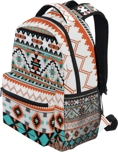 Vista 3 de AUUXVA Mochila geométrica étnica azteca para viajes, escuela, bolsa de hombro para niños, niñas, mujeres y hombres, Azteca #01, Viajar