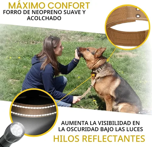 Vista 4 de Collar de perro resistente para perros grandes, collar reflectante con asa para entrenar y caminar, ancho, grueso, táctico, acolchado de neopreno