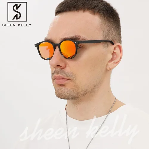 Vista 3 de SHEEN KELLY Gafas de sol polarizadas retro redondas con efecto espejo para hombres y mujeres, vintage de los años 90, círculos clásicos ovalados
