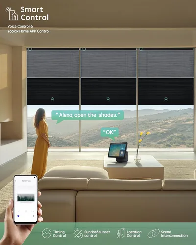 Vista 2 de Yoolax Persianas Celulares Motorizadas de Día y Noche con Control Remoto, Persianas Inteligentes de Arriba Hacia Abajo Compatibles con Alexa